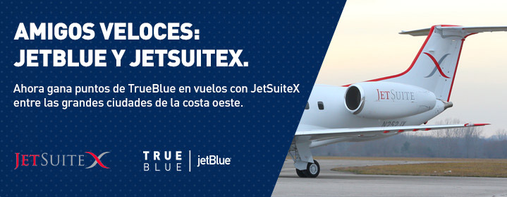 Fast friends:  JetBlue and JetSuite X. With our new partnership, you can earn TrueBlue points on JetSuite X flights. Service between Burbank and Concord, CA starts 4/19. 